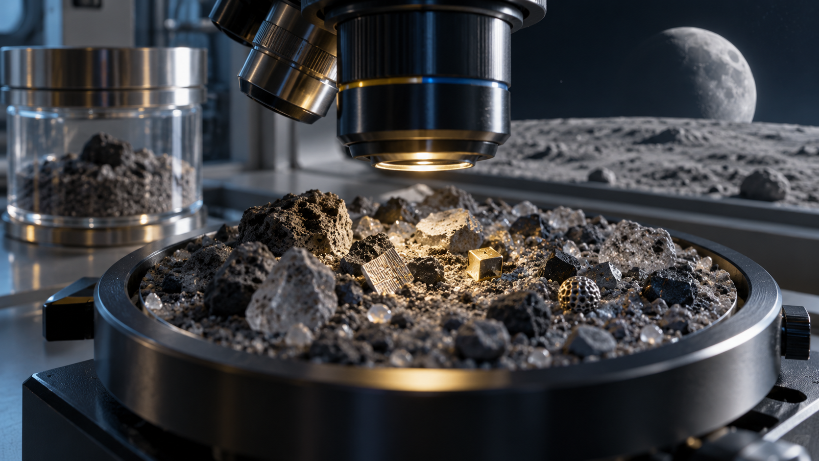Concept illustration of proposed lunar-regolith analysis—not a detected technosignature.